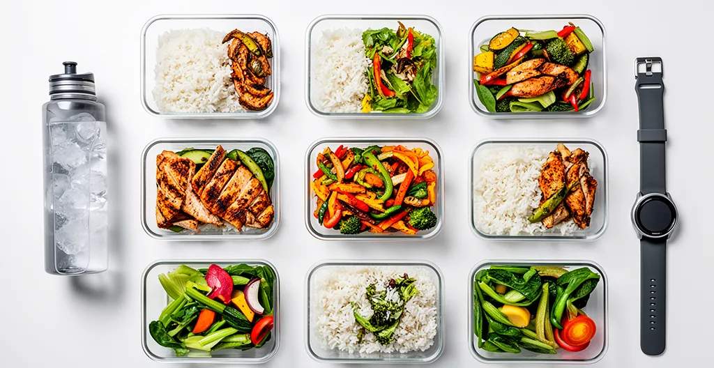 Vue aérienne d'un bureau avec planification nutritionnelle et équipements sportifs