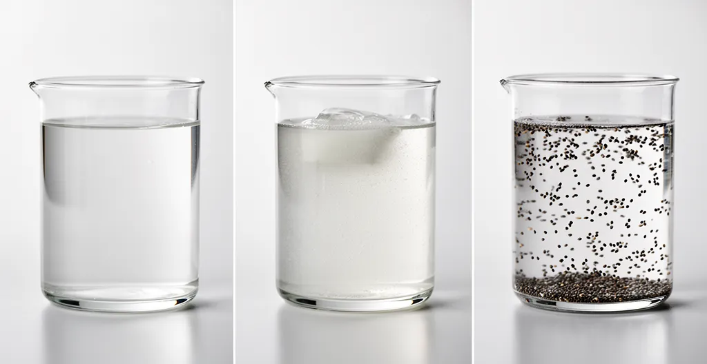 Comparaison visuelle de trois types de fibres alimentaires gonflantes pour la satiété