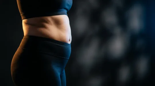 Vue rapprochée d'une silhouette avec zones de stockage graisseux mises en évidence