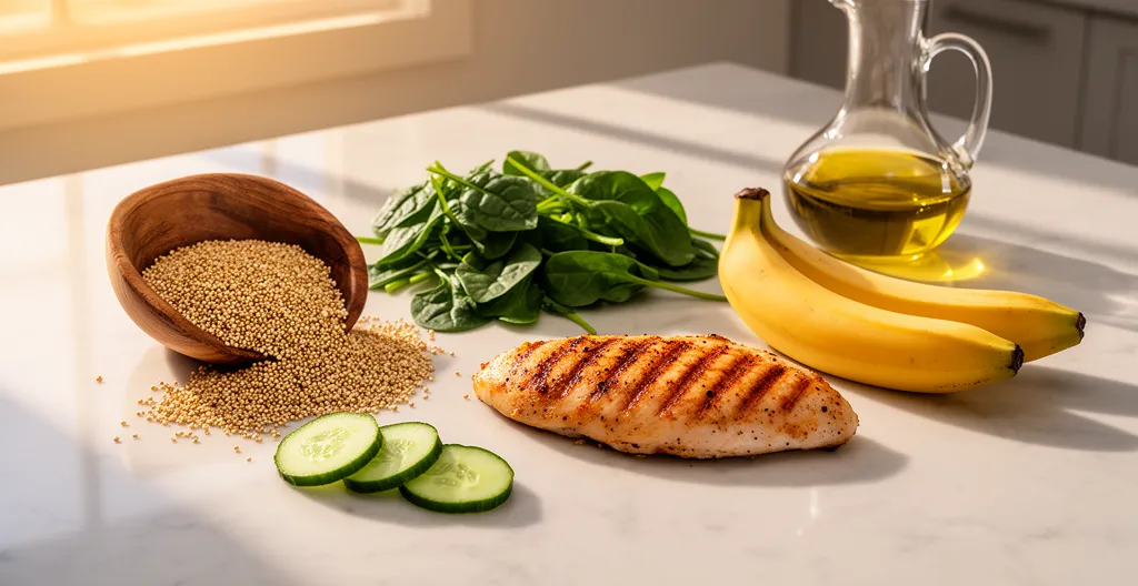 Composition alimentaire équilibrée avec aliments faibles en FODMAP dans un contexte apaisant pour l'intestin