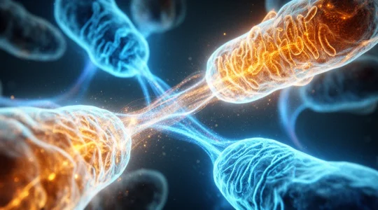 Vue microscopique des mitochondries produisant de l'énergie cellulaire dans un environnement biologique vibrant