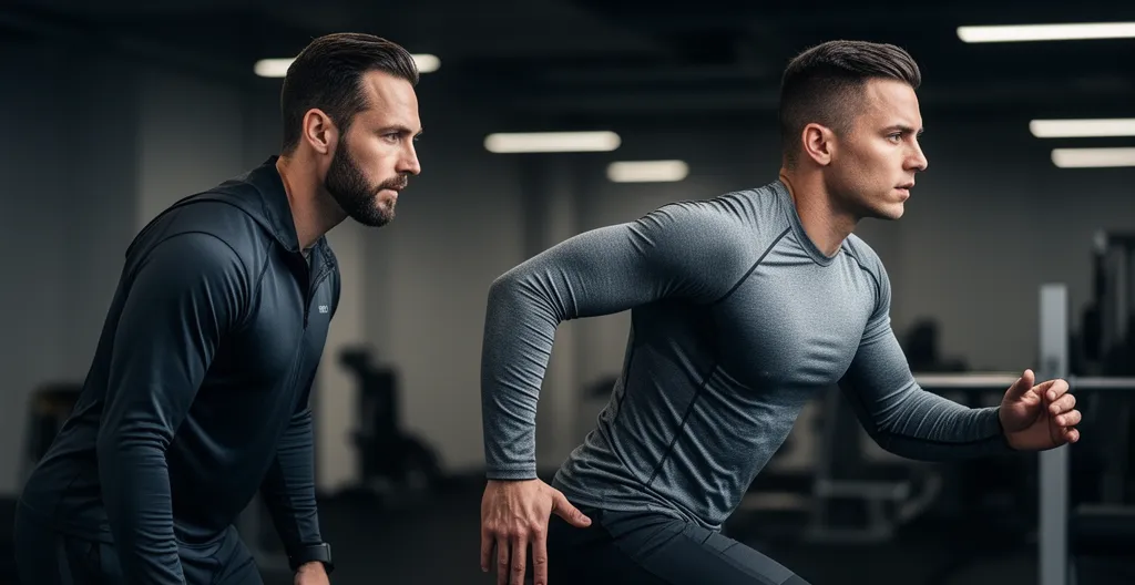 Évaluation physique d'un athlète par un préparateur professionnel dans un centre d'entraînement