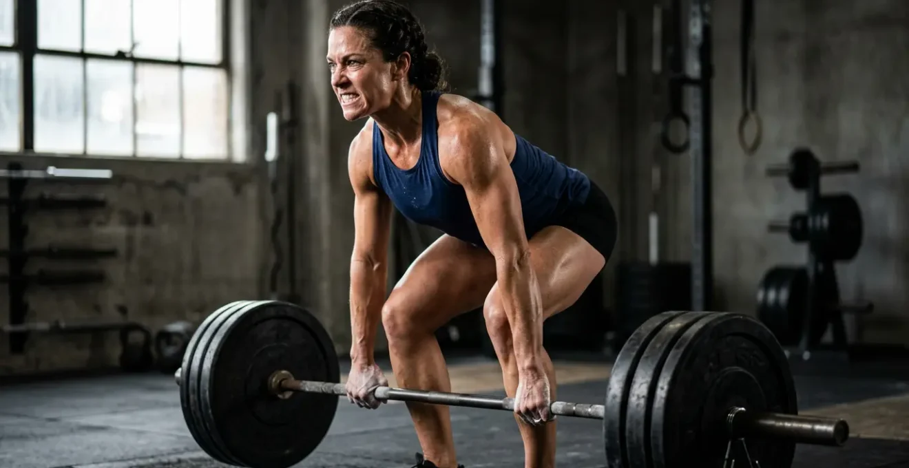 Athlète réalisant un exercice de musculation avec concentration après la phase de gains de débutant