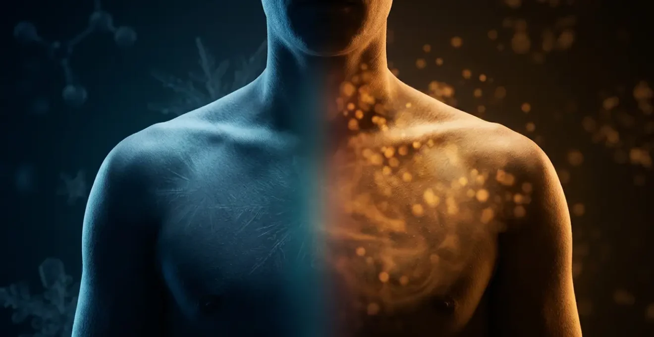 Corps humain stylisé montrant l'activation thermique par le froid avec des zones de chaleur visibles