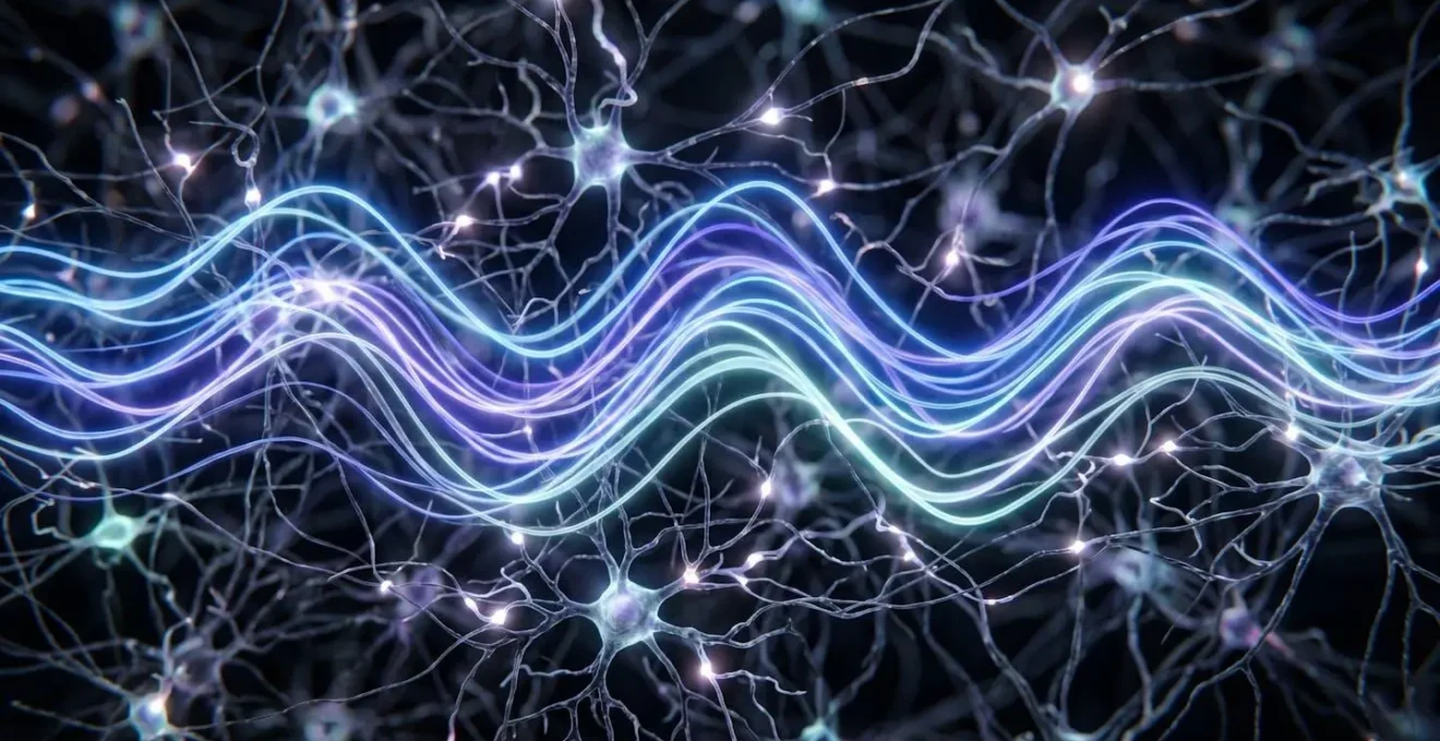 Vue macro des ondes cérébrales pendant le sommeil profond visualisées comme des vagues lumineuses
