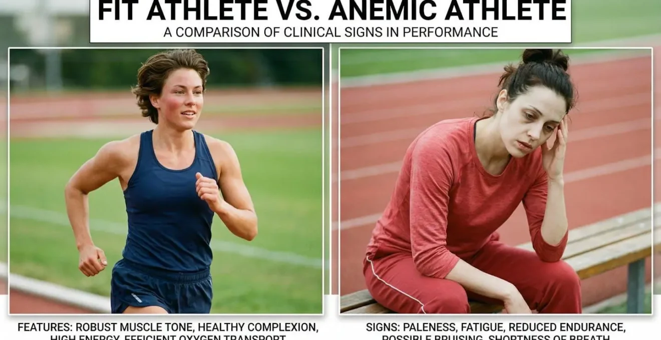 Comparaison visuelle entre un sportif en forme et un sportif anémié montrant les signes cliniques