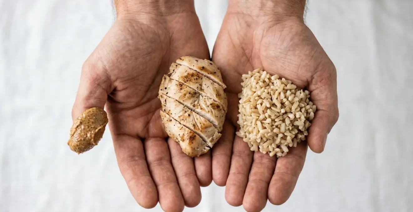Mains servant de repères visuels pour estimer les portions alimentaires