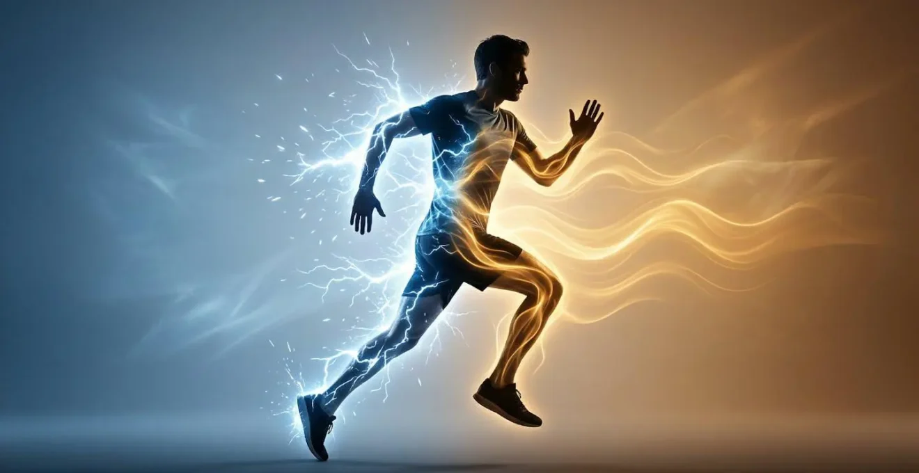 Représentation symbolique du métabolisme énergétique montrant la transition entre combustion des sucres et des graisses