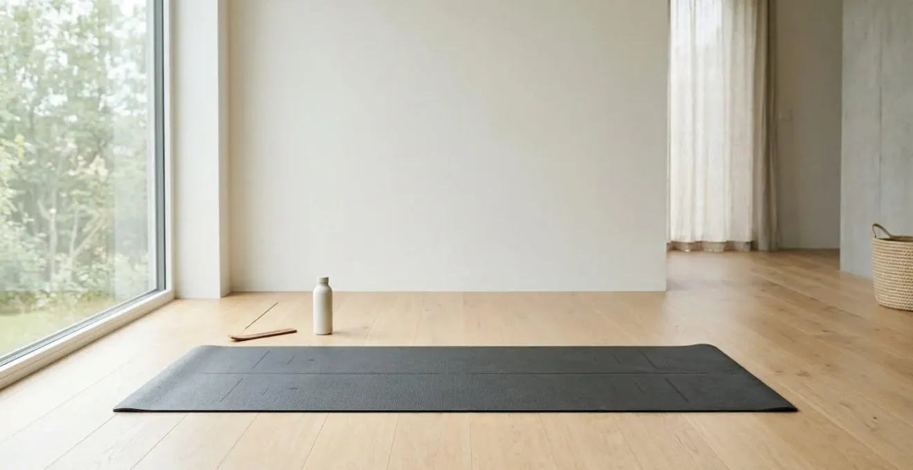Environnement minimaliste avec tapis de yoga et espace de pratique épuré