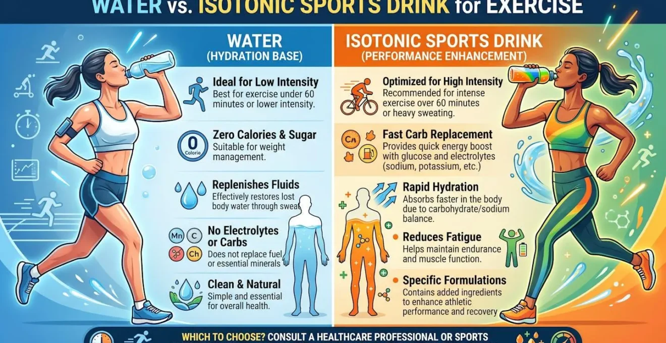Comparaison visuelle entre eau et boisson isotonique pour l'effort
