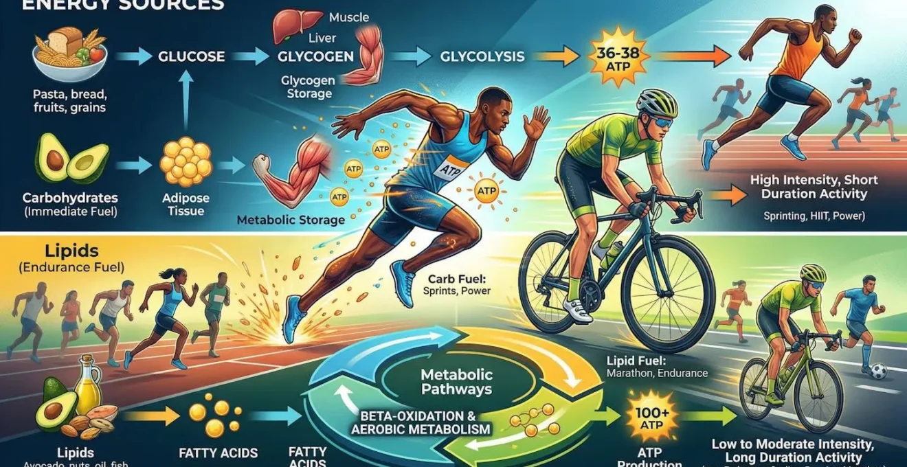 Représentation visuelle de l'énergie issue des glucides et lipides pour le sport
