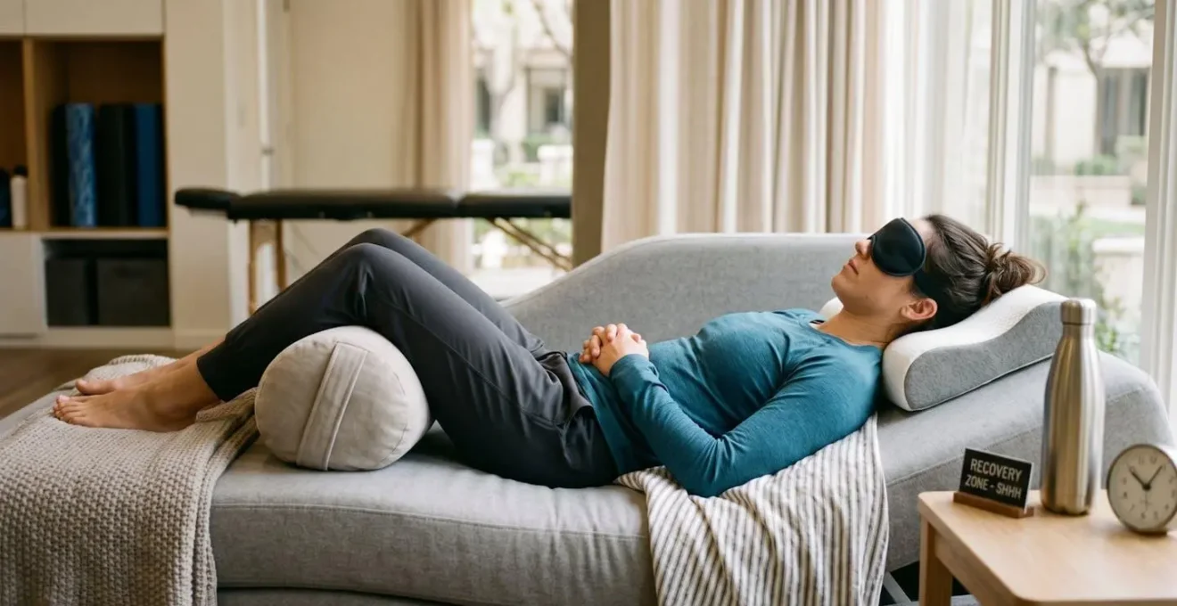 Athlète en position de repos optimal pour une sieste réparatrice de 20 minutes