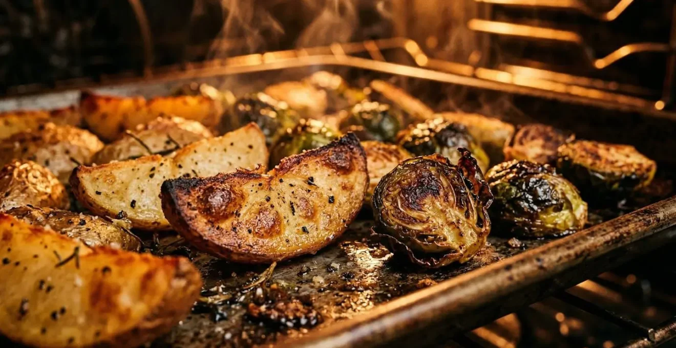 Légumes dorés et croustillants sortant du four avec une texture parfaite sans friture