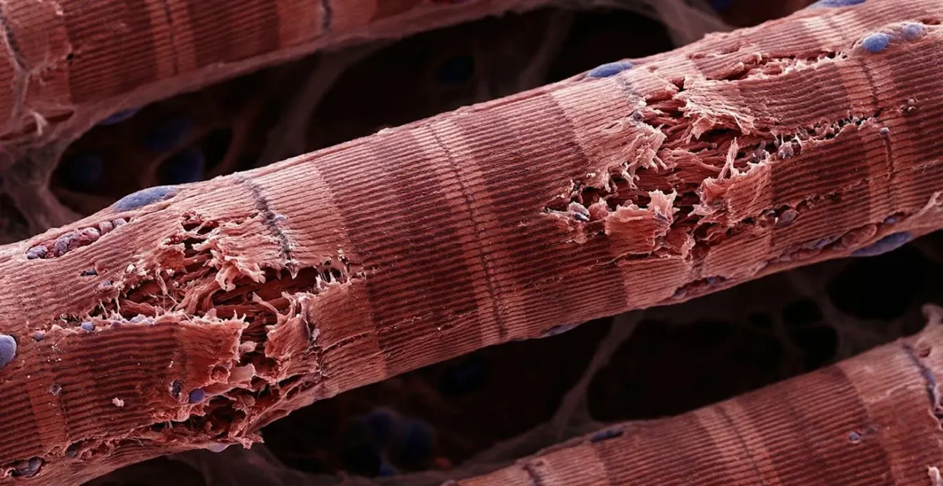 Visualisation macro d'une fibre musculaire sous tension avec micro-déchirures