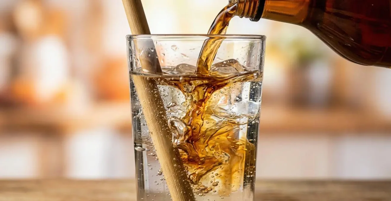 Gros plan sur un verre d'eau avec vinaigre de cidre dilué et une paille réutilisable